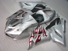 Silver and Red Flame - NINJA ZX-6R 05-06 Fairing Kit
