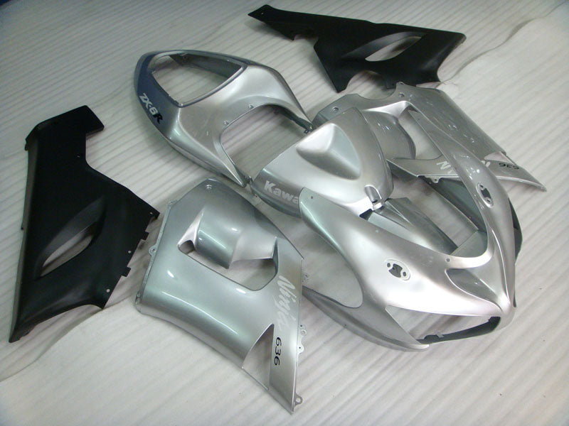 Silver and Matte Black Factory Style - NINJA ZX-6R 05-06 Fairing Kit