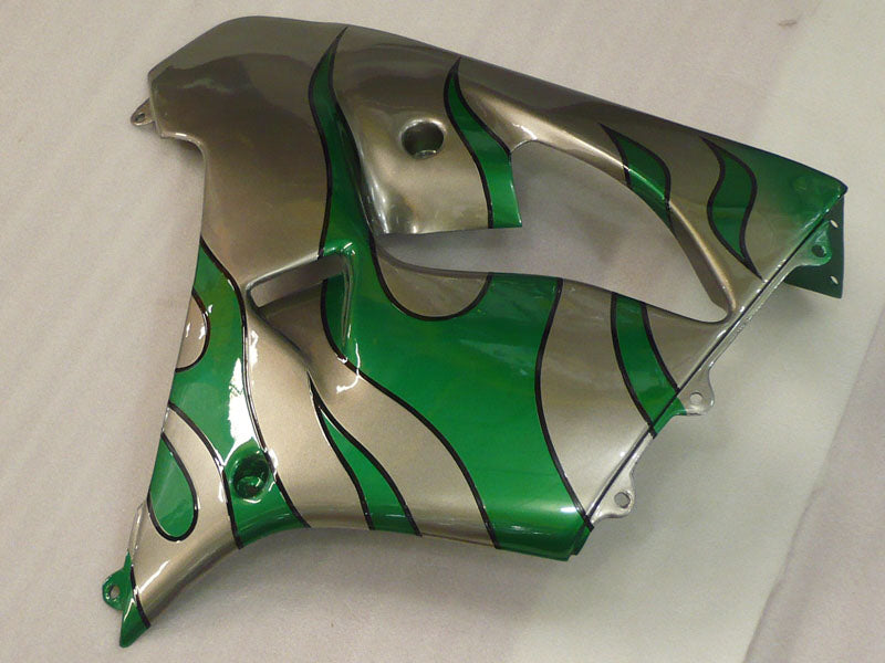 Silver and Green Flame - NINJA ZX-9R 00-01 Fairing Kit