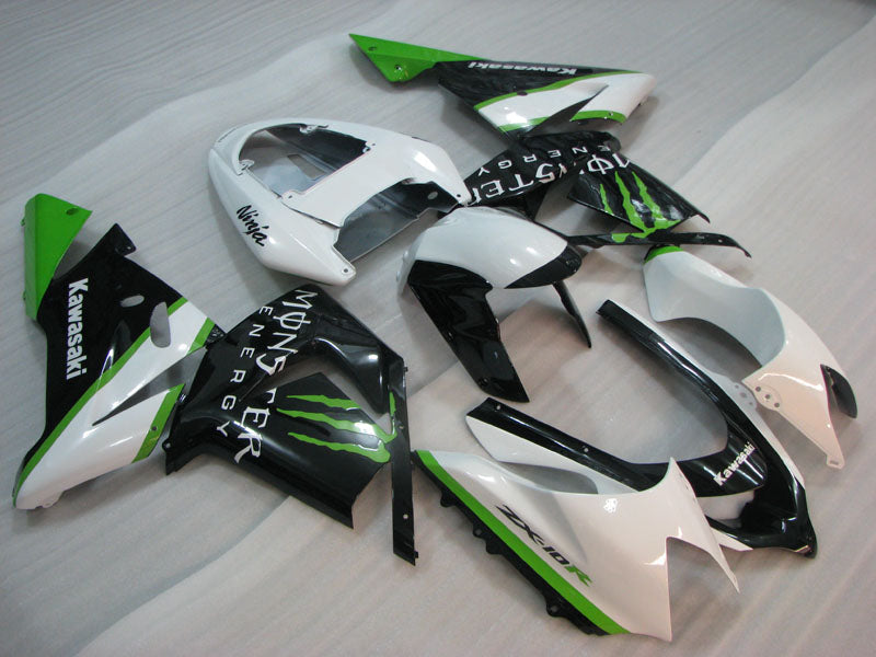 White and Black Green Monster - NINJA ZX-10R 04-05 Fairing Kit